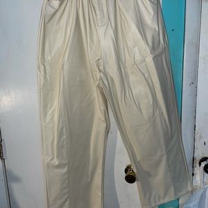 Cream PLT faux leather wide leg pants